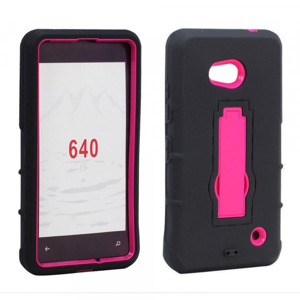 Wholesale Nokia Lumia 640 Armor Hybrid Stand Case (Hot Pink)